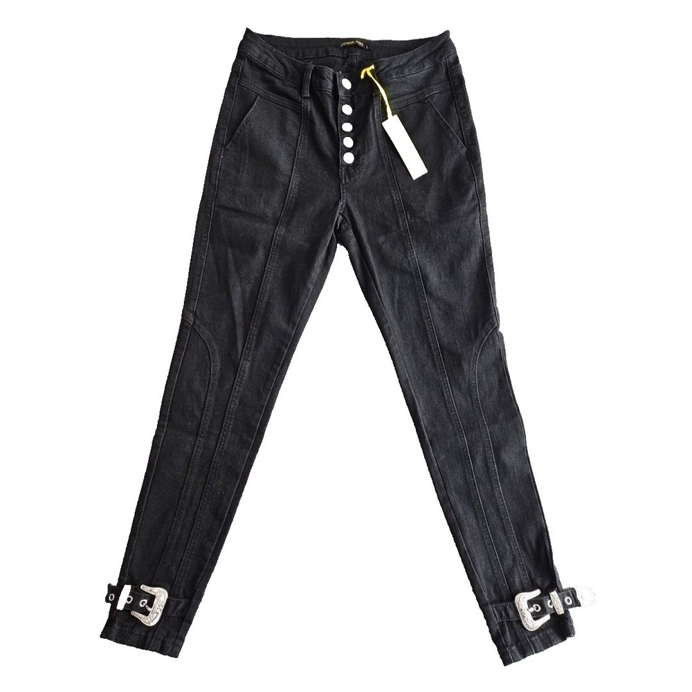 Denimland Jeans Women's Size L (32x29) Black‎ Skinny Ankle Buckles Stretch
